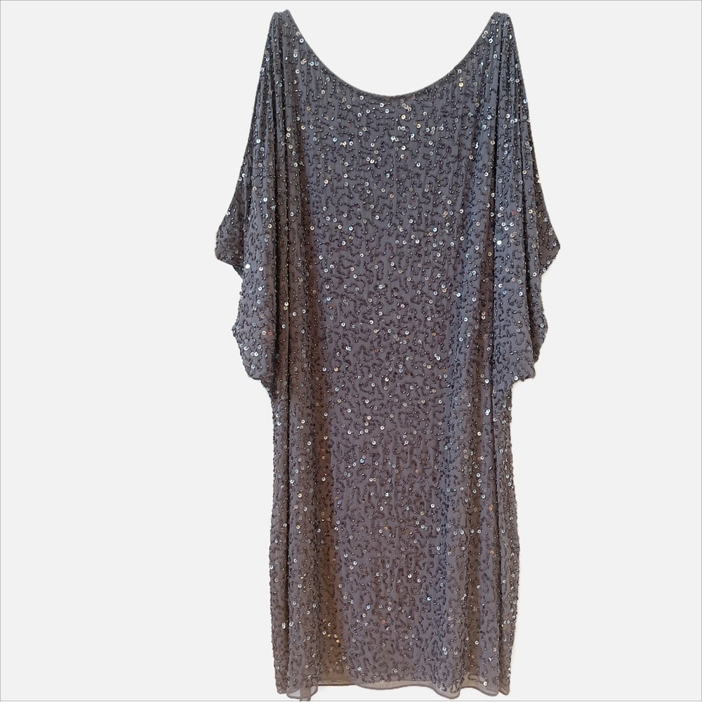 Aiden Mattox Beaded Sequin Charcoal Cocktail Dress Size 6